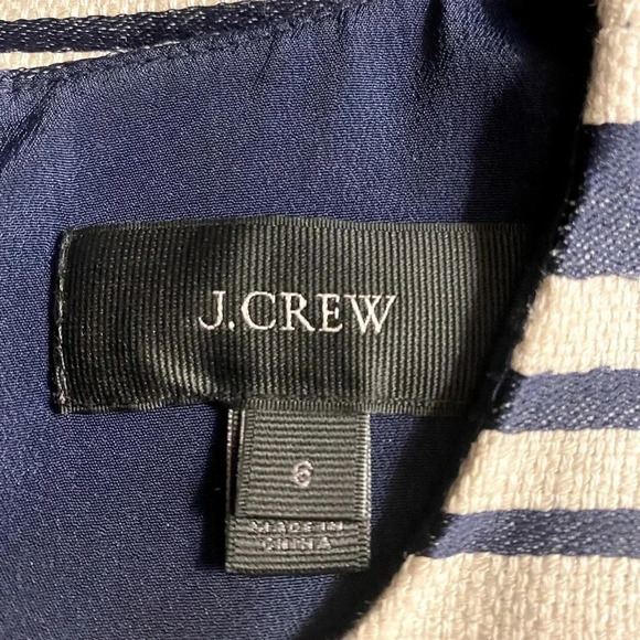 J CREW | Navy/Cream Scalloped Trim Striped Shift Dress with Grommets Size 6 - Picture 12 of 15